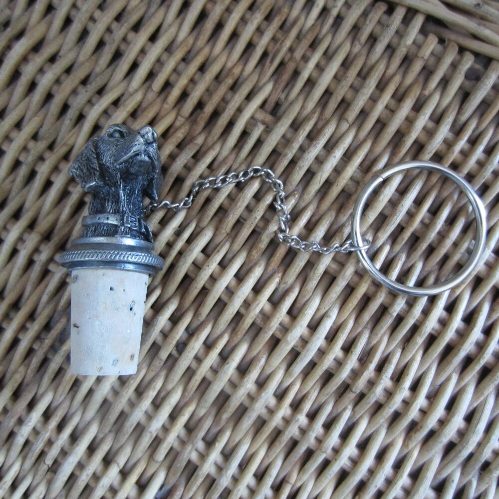 NIB/Vintage Solid Pewter Dog Head Bottle Stopper/BRAND NEW ~ SEALED!